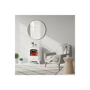 Elektrikli Şömine Beyaz 1850 W Metal Kasa, Fanlı Şömine, Şömine Soba