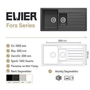 Granit Evye I Fors Series White (beyaz) I 1.5 Gözlü I (100x50cm)