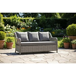 Zeytin Deluxe Rattan Örgü Bahçe Ve Balkon Koltuğu 3 Kişilik