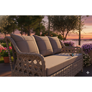 Zeytin Deluxe Rattan Örgü Bahçe Ve Balkon Koltuğu 3 Kişilik