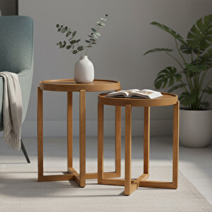 Nil İkili Zigon Sehpa Ceviz Ceviz