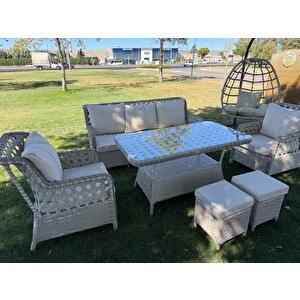 City View Lüks Rattan Balkon Teras Takımı Ve Salıncak Seti 7 Kişilik