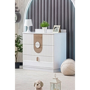 Venüs Çocuk Odası Takımı, Venüs Büyüyen Beşik, Vira 4 Kapaklı Kitaplıklı Dolap, Şifonyer - Ceviz