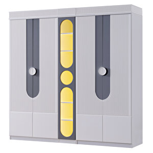 Venüs Çocuk Odası Takımı, Venüs Büyüyen Beşik, Vira 4 Kapaklı Kitaplıklı Dolap, Şifonyer - Gri