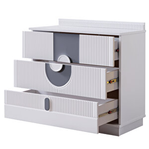 Venüs Çocuk Odası Takımı, Venüs Büyüyen Beşik, Vira 4 Kapaklı Kitaplıklı Dolap, Şifonyer - Gri