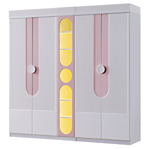 Venüs Çocuk Odası Takımı, Venüs Büyüyen Beşik, Vira 4 Kapaklı Kitaplıklı Dolap, Şifonyer - Pembe