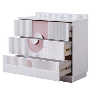 Venüs Çocuk Odası Takımı, Venüs Büyüyen Beşik, Vira 4 Kapaklı Kitaplıklı Dolap, Şifonyer - Pembe