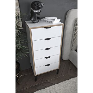 Arden 5 Çekmeceli Şifonyer , Çamaşırlık (beyaz) Beyaz