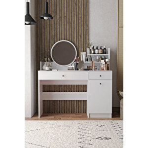 Harmony İki Çekmeceli Makyaj Masası (yuvarlak Aynalı) Beyaz