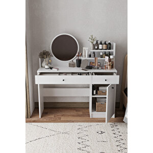 Harmony İki Çekmeceli Makyaj Masası (yuvarlak Aynalı) Beyaz