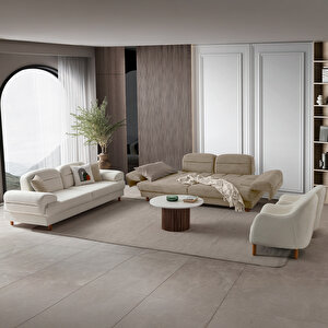 Lizbon Yataklı Sandıklı Koltuk Takımı 3+3+1+1 Sütlü Kahve Sütlü Kahve