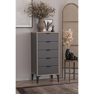 Arden 5 Çekmeceli Şifonyer , Çamaşırlık (antrasit) Siyah