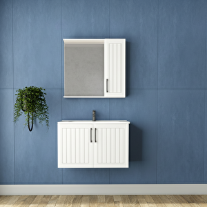 Lena Raflı Ayna  Dolaplı Banyo Dolabı Seti Beyaz 80 Cm