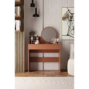 Harmony Tek Çekmeceli Makyaj Masası (yuvarlak Aynalı) Turuncu