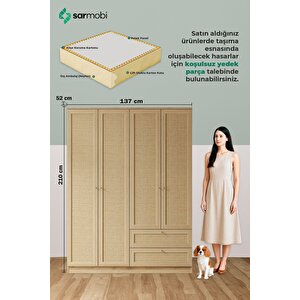 Baru 4 Kapaklı 2 Çekmeceli Dolap H:210 Cm