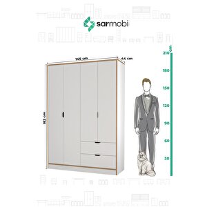 Arden 4 Kapaklı 2 Çekmeceli Dolap W:145 Cm