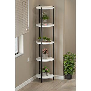 5 Raflı Çiçeklik Rafı Saksılık Standı Dekoratif Aksesuar Rafı Saksılık Lale Beyaz