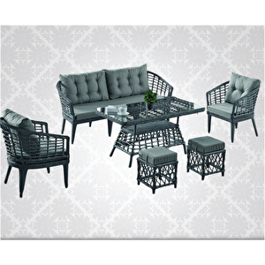 Bn Garden Rattan Albatros  Bahçe Mobilyası 3+1+1+ 2PUF+camlı masa