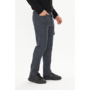 İş Pantolonu Kot Füme Reflektörlü Kargo Cepli XL