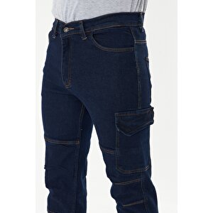 Orange Safety İş Pantolonu Kot Mavi Kargo Cepli