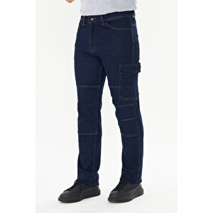 İş Pantolonu Kot Mavi Reflektörlü Kargo Cepli S