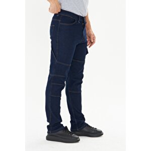 İş Pantolonu Kot Mavi Reflektörlü Kargo Cepli M
