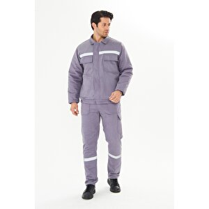 İş Takımı Mont+pantolon  7/7 Gabardin %100 Pamuk Kapitoneli Reflektörlü Gri S