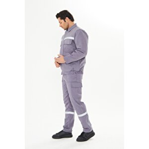 İş Takımı Mont+pantolon  7/7 Gabardin %100 Pamuk Kapitoneli Reflektörlü Gri S