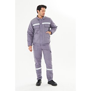 Orange Safety İş Takımı Mont+pantolon  7/7 Gabardin %100 Pamuk Kapitoneli Reflektörlü Gri