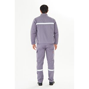 Orange Safety İş Takımı Mont+pantolon  7/7 Gabardin %100 Pamuk Kapitoneli Reflektörlü Gri