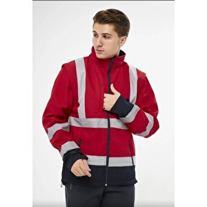 Orange Safety Softshell Mont Reflektörlü Kolları Çıkmalı Kırmızı
