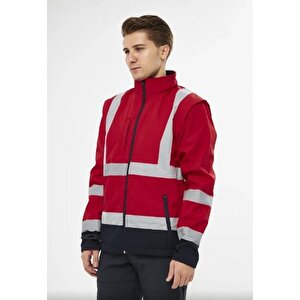 Softshell Mont Reflektörlü Kolları Çıkmalı Kırmızı L