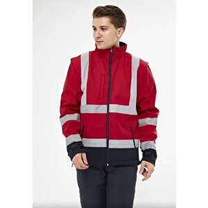 Softshell Mont Reflektörlü Kolları Çıkmalı Kırmızı S