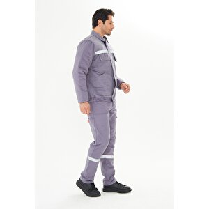 İş Takımı Mont+pantolon  7/7 Gabardin %100 Pamuk Kapitoneli Reflektörlü Gri L