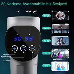 X3pro Masaj Tabancası 24v Sporcu Masaj Aleti 7 Başlıklı 30 Hız Vurmalı Süper Sessiz Fırçasız Motor Gümüş Renk
