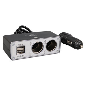 1647 12-24v Çi̇ft Usb Gi̇ri̇şli̇ 100w 70cm Kablolu 3'lü Araç Çakmak Çoklayici