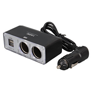 1647 12-24v Çi̇ft Usb Gi̇ri̇şli̇ 100w 70cm Kablolu 3'lü Araç Çakmak Çoklayici