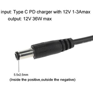 4213 Type C To Dc 12v Pd 5.5*2.5mm Adaptör Çevirici Power Şarj Kablosu