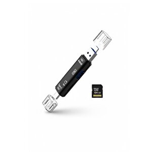3'ü 1 Arada! Micro Usb - Type C - Usb Telefon Adaptörü Ve Okuyucu + 64 Gb Micro Sd Kart Hedi̇yeli̇!
