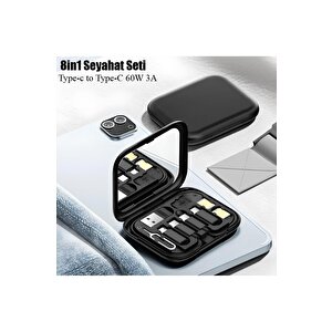 8in1 Usb-c Hızlı Şarj Veri Kablosu Iphone Xiaomi Type-c Kablo Tutucu Aynalı Seyahat Seti