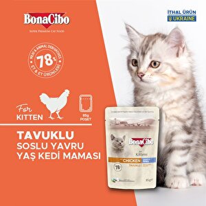 Bonacibo Soslu Tavuklu Pouch Yavru Kedi Yaş Maması Yavru Kediler Için Tam Yaş Mama