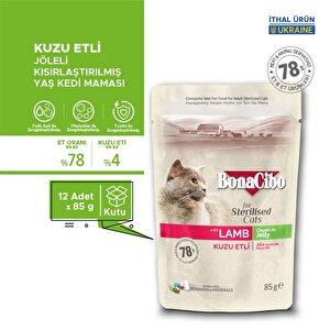 Bonacibo Jöleli Kuzu Etli Pouch Kısırlaştırılmış Yetişkin Kedi Yaş Maması Kısırlaştırılmış Kediler Için Tam Yaş Mama