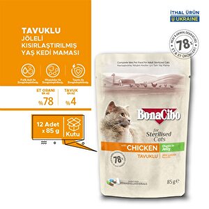 Bonacibo Jöleli Tavuklu Pouch Kısırlaştırılmış Yetişkin Kedi Yaş Maması Kısırlaştırılmış Kediler Için Tam Yaş Mama