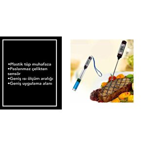Dijital Termometre Mutfak Gıda Yiyecek Termometre Pil Dahil Siyah
