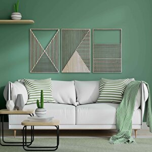 Ahşap Duvar Tablosu, 3 Parça Ahşap Modern Duvar Dekoru, Soyut Tünel Desen Duvar Paneli, Akçaağaç 72x48 cm