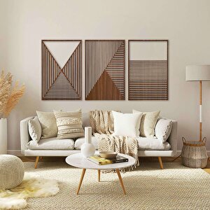 Ahşap Duvar Tablosu, 3 Parça Ahşap Modern Duvar Dekoru, Soyut Tünel Desen Duvar Paneli, Ceviz 58,5x58,5 cm