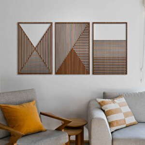 Ahşap Duvar Tablosu, 3 Parça Ahşap Modern Duvar Dekoru, Soyut Tünel Desen Duvar Paneli, Ceviz 58,5x58,5 cm