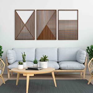 Ahşap Duvar Tablosu, 3 Parça Ahşap Modern Duvar Dekoru, Soyut Tünel Desen Duvar Paneli, Ceviz 58,5x58,5 cm