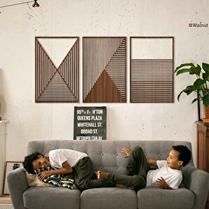 Ent Wood Art Ahşap Duvar Tablosu, 3 Parça Ahşap Modern Duvar Dekoru, Soyut Tünel Desen Duvar Paneli, Ceviz