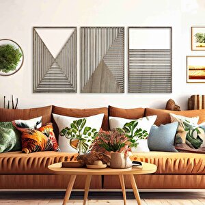 Ahşap Duvar Tablosu, 3 Parça Ahşap Modern Duvar Dekoru, Soyut Tünel Desen Duvar Paneli, Mostar 72x48 cm